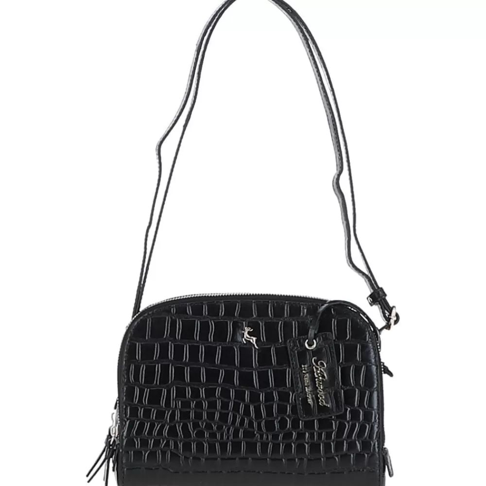 Women Ashwood Handbags Classy Croc Embossed Leather Three Section Cross Body Bag: 63789