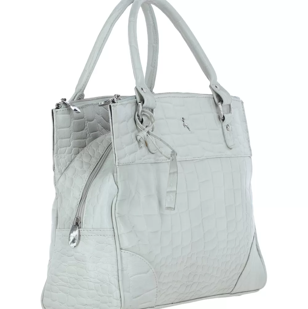 Women Ashwood Handbags Croc Print Three Section Real Leather Bag: A4 Work Bag