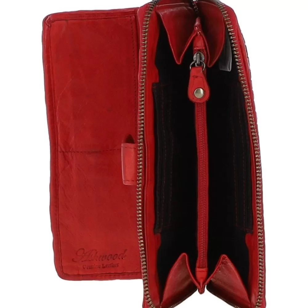 Women Ashwood Handbags Vintage Woven Leather Zip Around 22 Card Coin Note Purse: D-84
